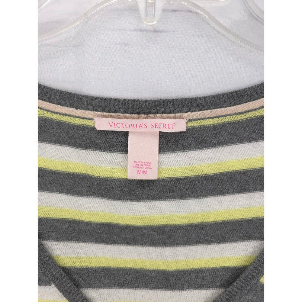 VICTORIAS SECRET Striped V Neck Long Sleeve Sweater Top M/M Pullover Lightweight - Picture 4 of 4